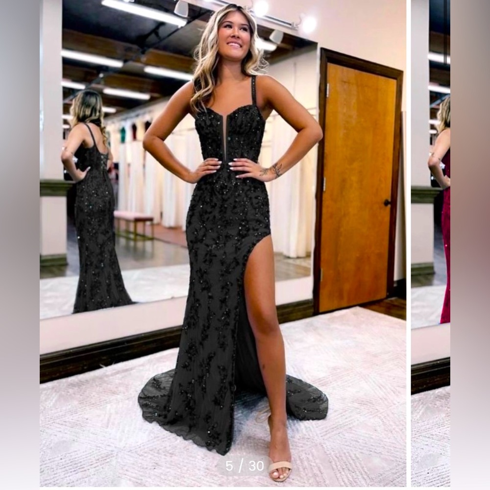 Black Sequin Corset Prom Dress